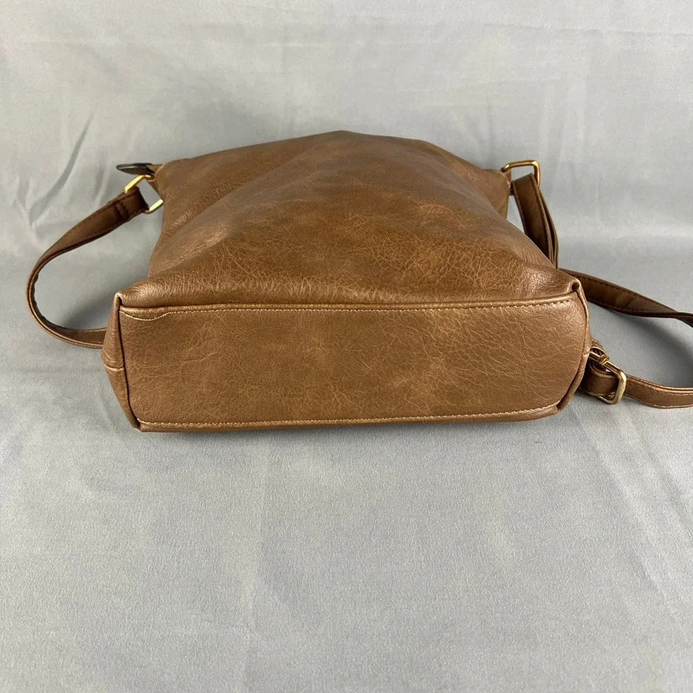 Womens Fashion Crossbody Bag Brown Leather Multiple Zip Pockets Adjustable Strap